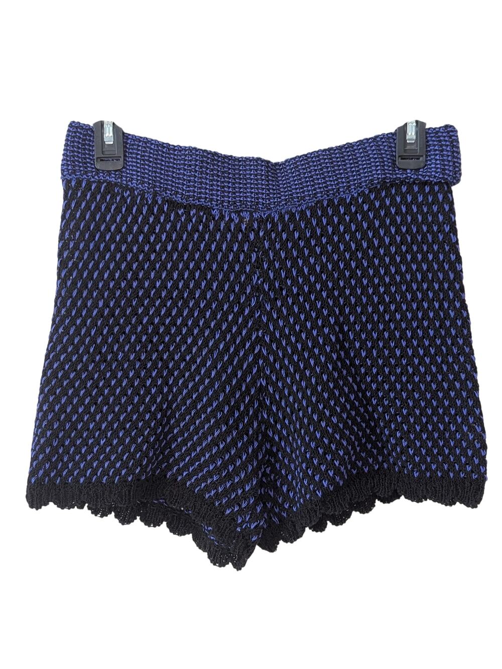 Zara Knit Blue & Black Sheer Whimsigoth Grunge Elastic Waist Shorts Size Small
